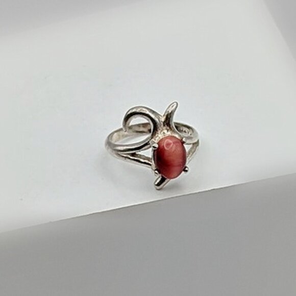 Red Stone Sterling Ring Brazil - Vintage Brazilian Ring - Agate Size 5 Ring - Picture 1 of 7